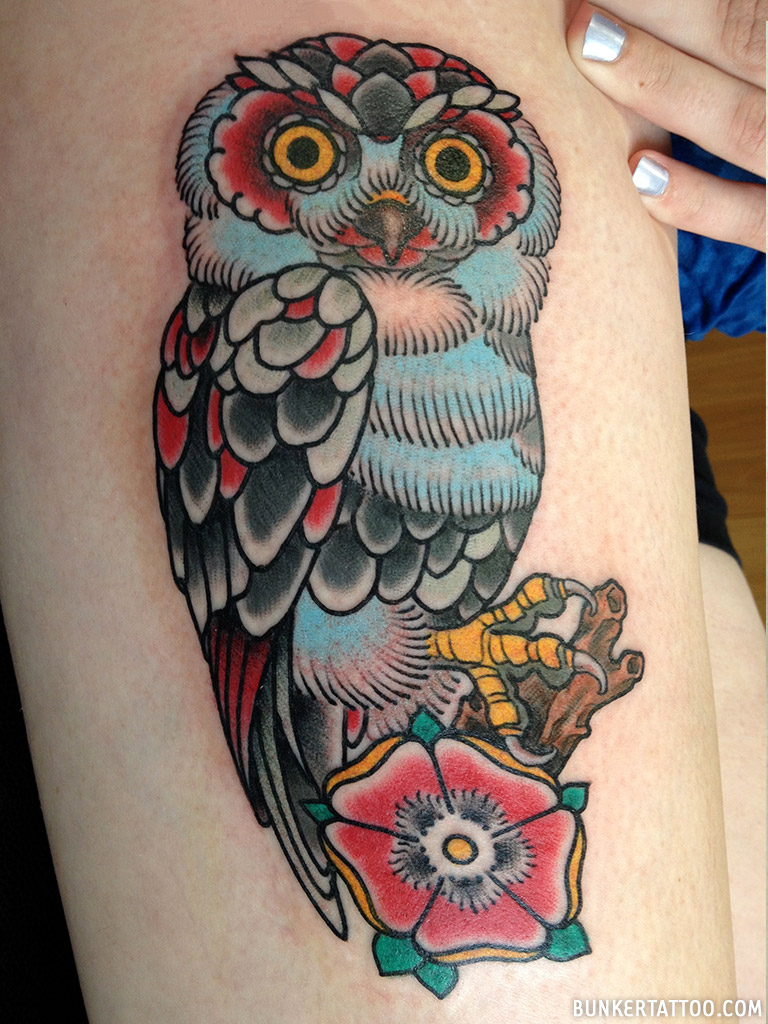 Owl Tattoo In Color Bunker Tattoo Quality Tattoos